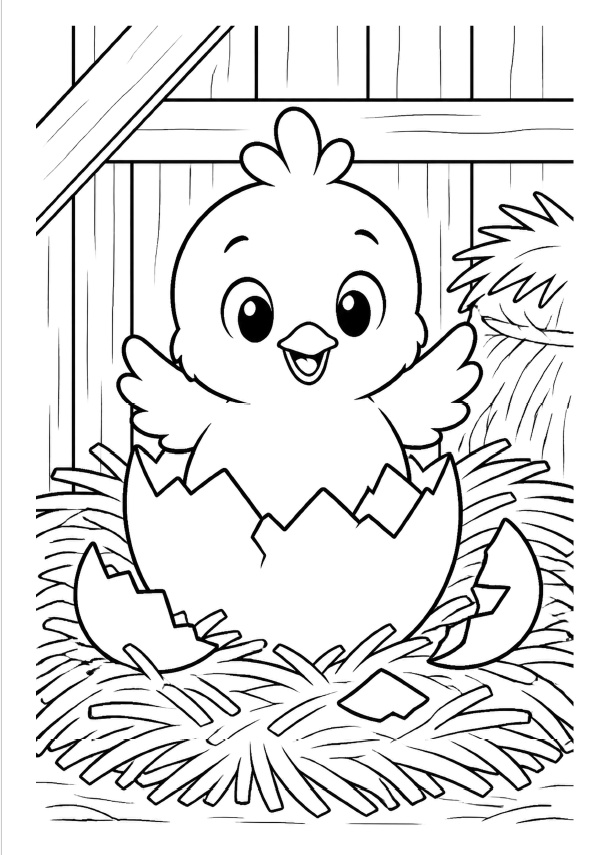 Página para colorear de un pollito saliendo de su huevo